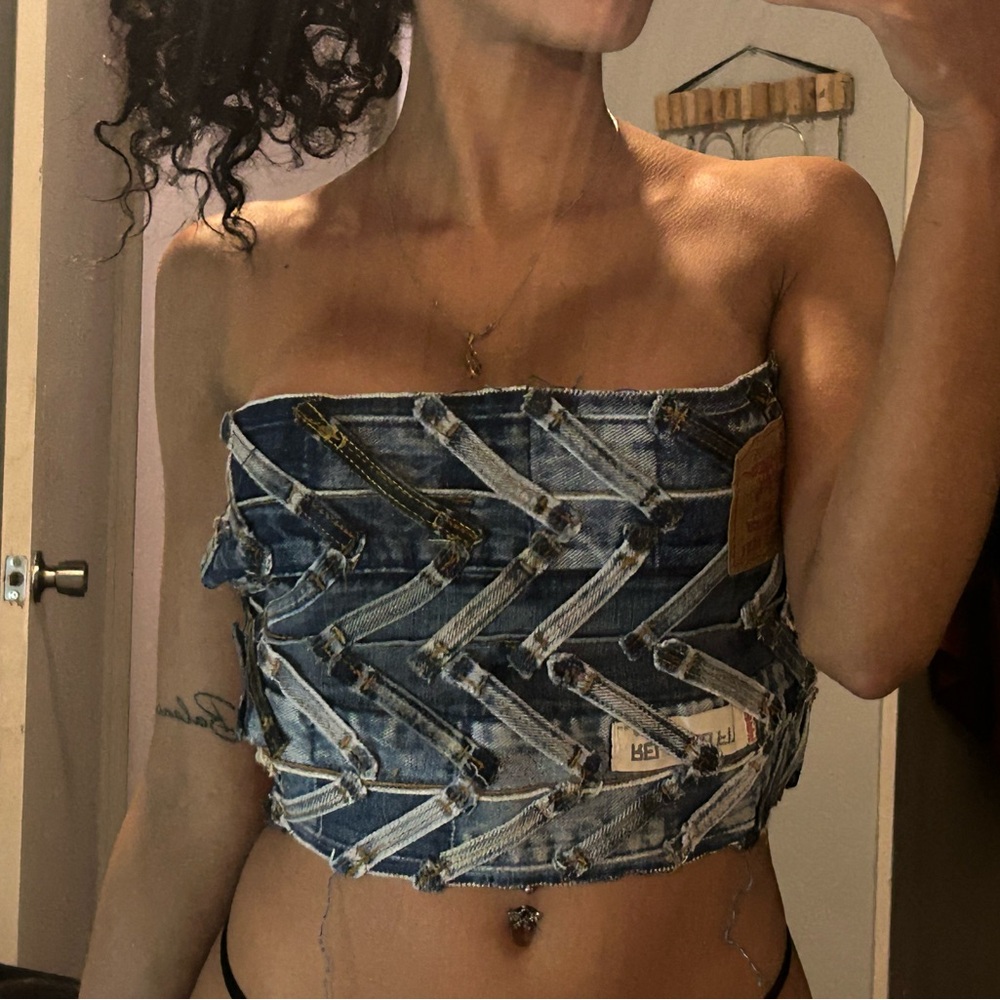 Denim Patchwork Tube Top